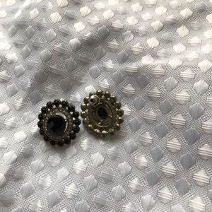Vintage Black and Silver Large Decorate Studs